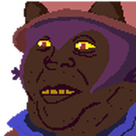 brown_skin cat_ear clothes hair hat jimbo_(namefag) jimbo_(user) jimbrap lips meta:namefags niko_(oneshot) oneshot pixel_art series:jimbo_emotes variant:alicia yellow_sclera yellow_teeth // 97x97 // 1.5KB