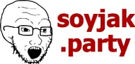 glasses head imageboard logo open_mouth red_text soyjak_party stubble text transparent_background variant:soyak vectorized // $size // 104.2KB