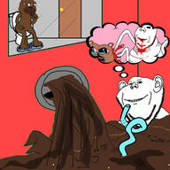 2soyjaks arm bear blood bloodshot_eyes bobo closed_mouth crying drinking_straw ear hand leg open_mouth poop smile soyjak stubble subvariant:wholesome_soyjak thought_bubble toilet variant:gapejak variant:impish_soyak_ears // 632x633 // 124.2KB