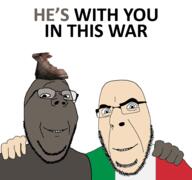 2soyjaks admin_thrembo boot boot_(user) brown_skin closed_mouth countrywar flag:italy friendship glasses hand italy meta:tagme no_more_brother_wars shoe smile soyjak soyjak_party stubble subvariant:wholesome_soyjak variant:cobson variant:gapejak war // 1920x1800 // 401.0KB