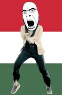 angry animated country dance flag flag:hungary full_body gangnam_style glasses hungary irl open_mouth soyjak stubble variant:cobson // 300x460 // 502.4KB