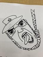 ack anhero clothes glasses hanging hat internet_is_leaking judaism open_mouth rope soyjak subvariant:chudjak_front suicide tongue traditional_media variant:chudjak // 3024x4032 // 3.7MB
