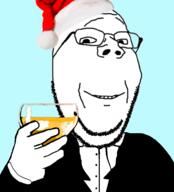 beer blue_background bowtie glass hand holding_object santa_hat smile soyjak tuxedo variant:gapejak // 896x989 // 265.7KB