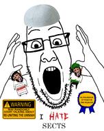 arab arabic_text arm award badge beard bloodshot_eyes bomb brown_eyes brown_hair brown_skin crying deformed green hair hanging hate i_hate islam leg open_mouth rope salafi sect sects shia soyjak subvariant:brunetto suicide suicide_bomber sunni sword taqiyah text turban variant:bernd variant:ppp wahhabism warning // 1000x1265 // 265.3KB
