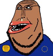 amerimutt angry award bald beard big_lips blue_shirt booger brown_skin european_union eyebrows flag:european_union glasses lips mixed most_obsessed_faggot_award mouth mouth_open mutt nose series:fusionjaks star subvariant:euromutt subvariant:impish_amerimutt teeth variant:impish_soyak_ears // 598x628 // 11.6KB