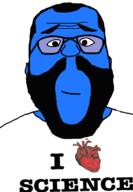 beard blue blue_skin calm closed_mouth clothes glasses hair heart i_love meta:ai_generated open_mouth science smile soyjak subvariant:science_lover tshirt variant:dustin variant:markiplier_soyjak // 840x1217 // 116.6KB