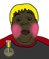 animated award badge blush brown_skin clothes ext=gif nusoicaca open_mouth rotten_teeth shitskin soyjak_party subvariant:hunky_twink_sex_machine talking text trend:slopjak variant:alicia yellow_hair // 592x720 // 57.6KB