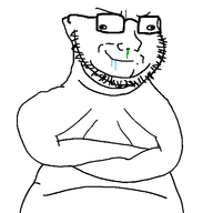 arm belly brain brainlet cross_eyed crossed_arms double_chin drool fat gynaecomastia idiot mucus retard retarded smug stubble subvariant:soyak_(smug) variant:soyak // 564x563 // 24.4KB