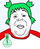 4chan 4cuck anime artist:xjanny badge clothes fat green_hair hair looking_at_viewer looking_at_you stubble suba transparent_background variant:alicia yotsoyba // 592x720 // 54.5KB