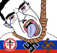 bloodshot_eyes brimmiest_comments_section☣️☣️☣️_do_not_enter☣️☣️☣️ christianity chud country countrywar crying cyrillic_text ear fascism flag flag:russia glasses hair hanging nazism open_mouth orthodox_church russia soyjak subvariant:patrick suicide swastika text variant:chudjak z_(russian_symbol) // 768x719 // 217.0KB