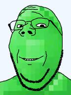 emerald emerald_(namefag) glasses green_skin looking_at_you meta:get meta:namefags meta:self_insert monochrome series:emeraldjaks smile soyjak stubble subvariant:wholesome_soyjak template variant:gapejak // 600x800 // 116.9KB