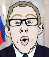 blue_eyes clothes ear glasses hair necktie open_mouth russia soyjak variant:nojak vladimir_putin white_skin yellow_eyebrows yellow_hair // 443x523 // 144.9KB