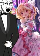 anime arm bowtie clothes flandre_scarlet glasses hand marriage open_mouth soyjak stubble touhou tuxedo variant:soyak video_game // 727x1024 // 941.6KB