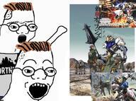 anime brown_hair fortnite glasses gundam open_mouth soyjak variant:zoomer zoomer // 1133x845 // 439.1KB