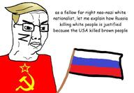 angry closed_mouth communism flag glasses hair hammer_and_sickle russia russo_ukrainian_war soviet_union soyjak text variant:chudjak yellow_hair // 662x459 // 45.4KB