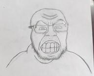 angry artist:unknown clenched_teeth closed_mouth drawing glasses irl meta:not_oc oekaki paper pencil_drawing soyjak stubble variant:feraljak // 2221x1797 // 282.8KB