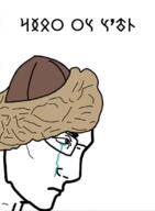 closed_mouth clothes colorful glasses hat its_over medieval nose rune runic_text sad side_profile tear text turk turkic turkic_runes turkiye variant:chudjak // 806x1095 // 338.5KB