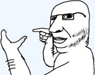 arm closed_mouth glasses hand holding_object mustache pointing soyjak stubble template variant:holdjak // 563x445 // 10.3KB