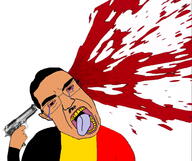 belgium blood bloodshot_eyes brown_skin crying dead firearm glasses gun holding_gun holding_object holding_pistol open_mouth pistol stubble suicide variant:chudjak yellow_teeth // 1600x1342 // 357.0KB