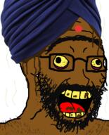 beard brown_skin clothes glasses hat indian open_mouth poop soyjak stubble tongue turban variant:soyak yellow_sclera yellow_teeth // 644x800 // 363.5KB