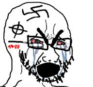 1488 bloodshot_eyes celtic_cross crying glasses nazism open_mouth soyjak stubble swastika thick_eyebrows variant:cryboy_soyjak white_supremacist // 1080x1012 // 30.6KB