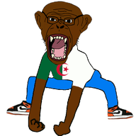 algeria animated black_skin clothes country dance ear ext=gif fangs flag full_body glasses monkey monkey_dance open_mouth soyjak stubble variant:monkeyjak // 570x537 // 113.3KB