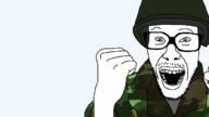 camouflage clothes fist glasses helmet open_mouth personal_army soyjak stubble variant:punkjak // 700x394 // 67.0KB