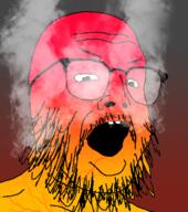 angry buck_teeth glasses open_mouth red_skin soyjak steam stubble variant:buckteeth_soyjak vein // 400x453 // 197.0KB