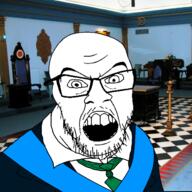 angry clothes freemason glasses irl_background necktie open_mouth soyjak stubble variant:feraljak // 1500x1500 // 1.9MB