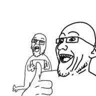 2soyjaks arm ear glasses hand jacksepticeye markiplier open_mouth soyjak stubble thumbs_up variant:unknown // 225x225 // 17.4KB