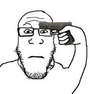 arm closed_mouth firearm glasses glock gun holding_gun holding_object holding_pistol looking_at_you neutral pistol soyjak stubble subvariant:neutralplier suicide variant:markiplier_soyjak weapon // 3364x3532 // 2.5MB