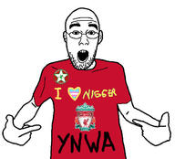 clothes ear glasses i_heart_nigger lfc liverpool nigger open_mouth pointing soccer soyjak stubble tshirt variant:shirtjak // 618x559 // 162.2KB