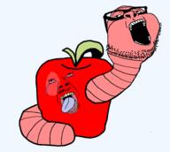 2soyjaks ack apple bite food fruit glasses invertebrae leaf open_mouth pink_skin series:animaljaks series:fruiterz! stubble variant:bernd variant:childut worm // 1459x1310 // 116.4KB