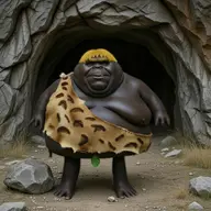 animal_pelt black_skin cave caveman full_body leaf meta:ai_generated prehistoric primitive rock subvariant:fat_alicia variant:alicia yellow_hair // 1024x1024 // 294.8KB