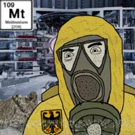 chemistry element gas_mask germany hazmat_suit irl_background lise_meitner mask meitnerium pun soyjak variant:cobson // 1024x1024 // 2.1MB