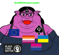 black_lives_matter female flag:bisexual_pride_flag flag:european_union flag:lesbian_pride_flag flag:ukraine purple_skin queen_of_spades red_lips subvariant:branigger subvariant:brenda subvariant:breniqua ukraryan variant:brandon woman // 1675x1583 // 261.3KB