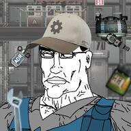 adrenaline barotrauma baseball_cap cap chad chud clothes cog genes hat jar jawline mechanic mewing robot subvariant:perceptive_chud syringe variant:chudjak wrench // 799x799 // 485.5KB