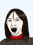 anime blue brown_hair brown_shirt clothes ear girls_und_panzer happy kuz necktie nonna_(girl open_mouth pravda pravda_uniform red_shirt red_star smile smirk soyjak uniform variant:kuzjak white_skin // 810x1080 // 25.7KB