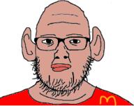 amerimutt brown_skin closed_mouth clothes ear fat glasses lips mcdonalds meta:low_resolution sad soyjak stubble tired variant:tiredjak // 250x197 // 17.8KB