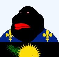 black_skin closed_mouth fat flag flag:guadeloupe fleur-de-lys france guadeloupe obese red_eyes red_lips soyjak sun vantablack variant:meximutt // 888x849 // 81.7KB
