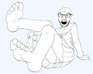 angry clothes foot full_body glasses mustache open_mouth school_uniform skirt soyjak stubble underpants variant:feraljak yuzugin // 2545x2015 // 200.7KB