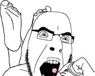 candy foot glasses hand holding_lollipop holding_object lollipop open_mouth soyjak stubble variant:cobson // 916x733 // 20.6KB