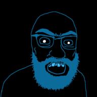 B_B_GHAST_(namefag) beard black_background black_eyes black_skin blue_hair blue_teeth hair open_mouth soyjak subvariant:tetojak teeth unibrow variant:feraljak // 550x550 // 18.1KB