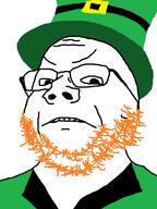 angry clothes country flag flag:ireland ginger glasses hair hat ireland leprechaun orange_hair soyjak stubble top_hat variant:gapejak // 600x800 // 28.7KB