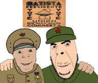 2soyjaks brown_skin clothes communism cuba fidel_castro friendship fulgencio_batista hammer_and_sickle hand happy hat history looking_at_you meta:tagme military military_uniform poster red_star smile stubble uniform // 4480x3800 // 3.6MB