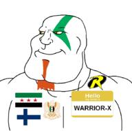 Warrior-Z(user) bald beard closed_mouth flag:finland flag:syria hello_my_name_is_(sticker) kratos robin series:keep_raging_on_them subvariant:mexiaryan syria variant:meximutt yellow_eyes // 883x875 // 62.5KB