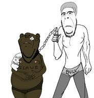 2soyjaks arm biting_lip black_skin bull bwc chain clothes distorted ear frown glasses hand hat slave soyjak stubble subvariant:hornyson tattoo underpants variant:cobson variant:impish_soyak_ears // 2338x2446 // 303.2KB