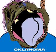 ack bloodshot_eyes brown_skin brown_troonjak crying distorted flag:oklahoma froot glasses hanging mucus oklahoma open_mouth purple_hair rope soyjak stubble tranny transgender_flag variant:bernd // 768x719 // 73.8KB