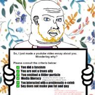 adolf_hitler closed_mouth clothes ear fat glasses hand hbomberguy holding_object internet_historian soyjak stubble subvariant:duzjak text variant:soyak video_essay yellow_stubble youtube // 750x750 // 479.7KB