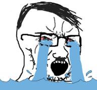 adolf_hitler bloodshot_eyes cry_me_a_river crying glasses mustache nazism open_mouth soyjak stubble variant:soyak // 785x731 // 223.7KB